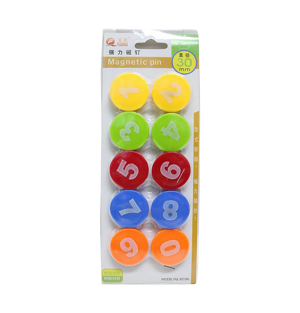 Strong Round Assorted Colors Magnetic Numbers 0-9 - 3cm