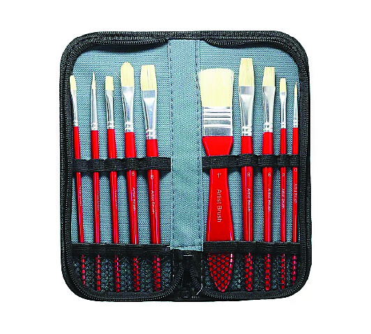 Bomeijia Art Brushes Set with Zip Case For Acrylic and Oil Colors-11 Pieces