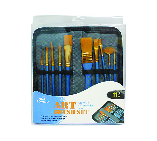 Bomeijia Art Brushes Set with Zip Case For Acrylic, Water and Oil Colors-11 Pieces