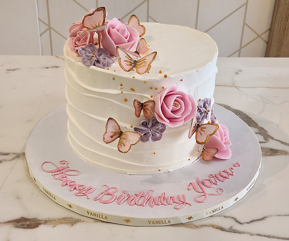 Butterfly And Rose Cake