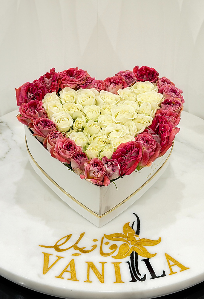45 Baby Roses In A Heart-Shaped Box