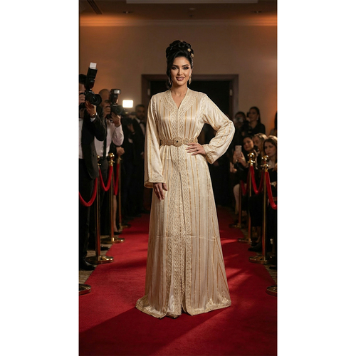 Caftan Chiffon Off White Gold