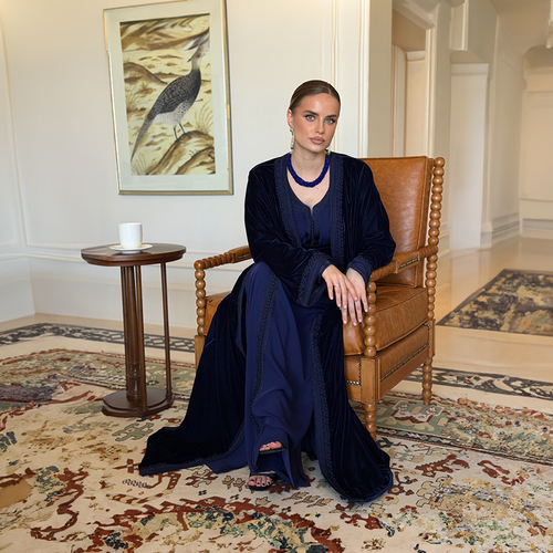 Navy Blue Velvet Caftan