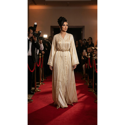 Caftan Chiffon Off White Gold