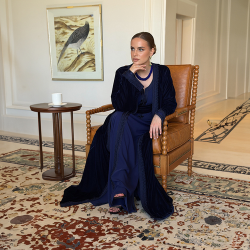 Navy Blue Velvet Caftan