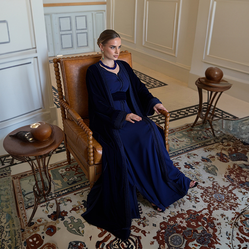 Navy Blue Velvet Caftan