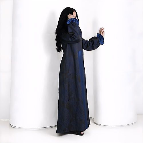 نفنوف أزرق وأسود حفر وجاكيت طويل قطعتين