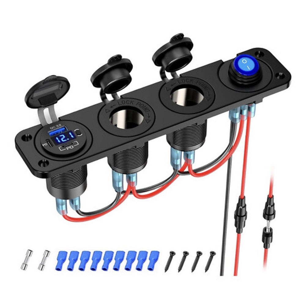 (4in1) 12V USB Cigarette Lighter Socket Panel