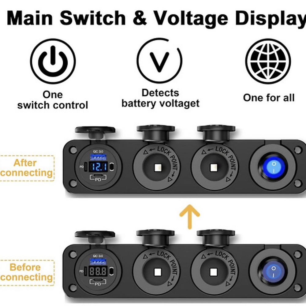 (4in1) 12V USB Cigarette Lighter Socket Panel
