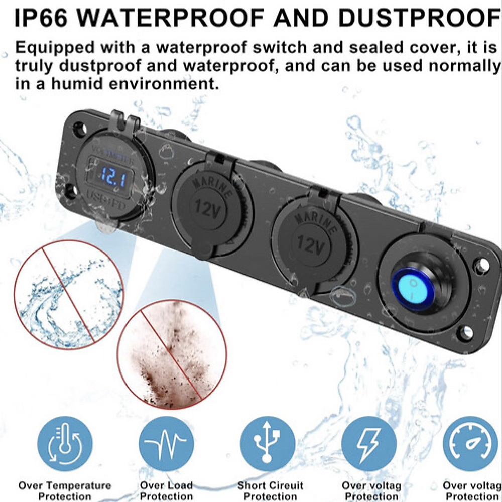 (4in1) 12V USB Cigarette Lighter Socket Panel