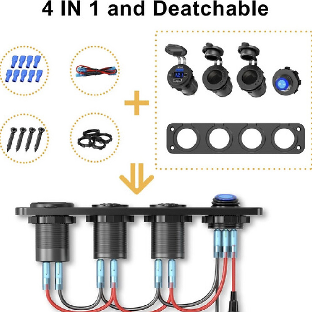 (4in1) 12V USB Cigarette Lighter Socket Panel