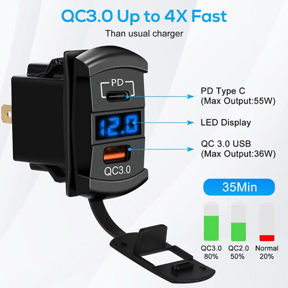 Type C & USB Car Digital Voltmeter
