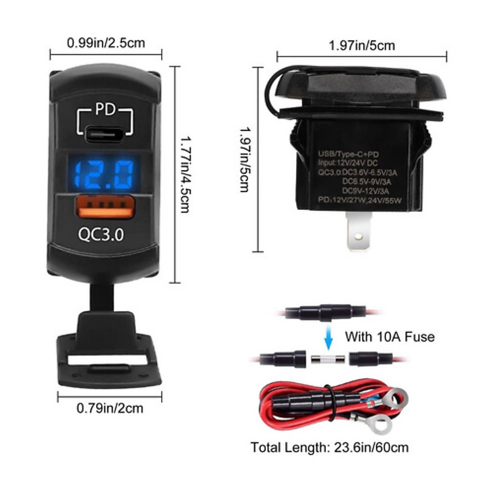 Type C & USB Car Digital Voltmeter