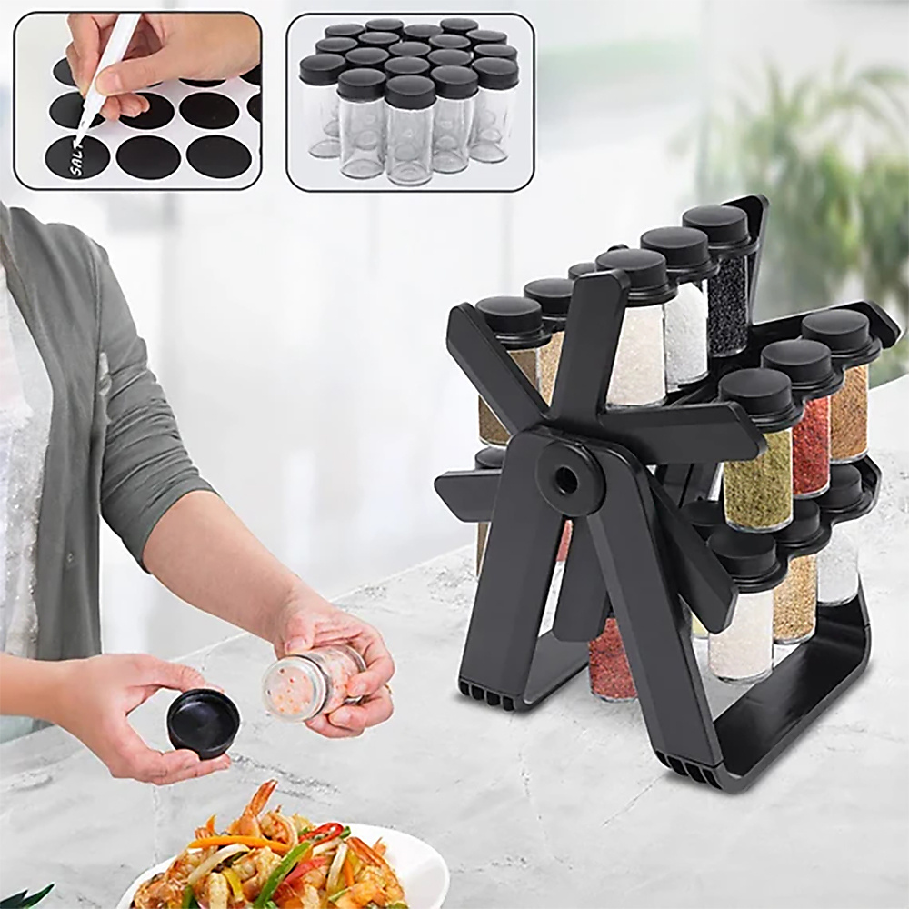 360-Degree Rotating Spice Organizer With 18 Glass Containers