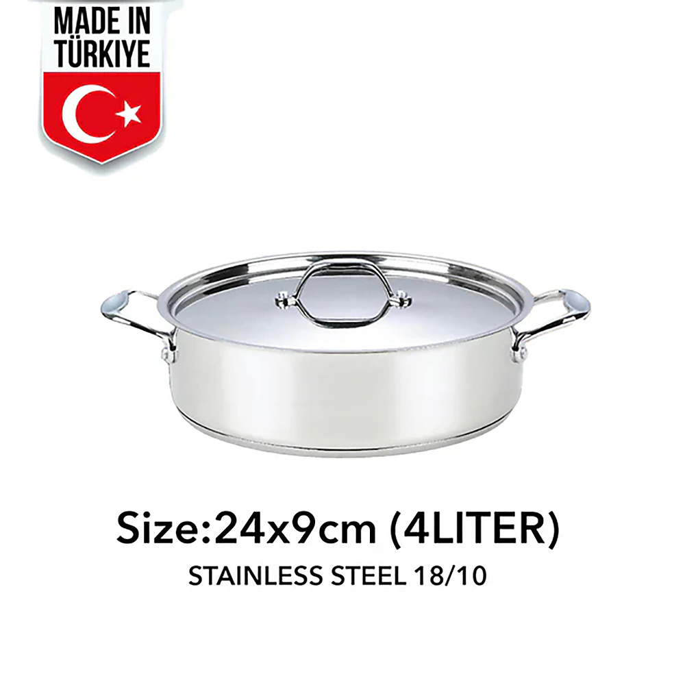 SAGA Turkish Stainless Steel 18/10 Pot | Model: H1701/24 | 24 Cm – 4 Liters