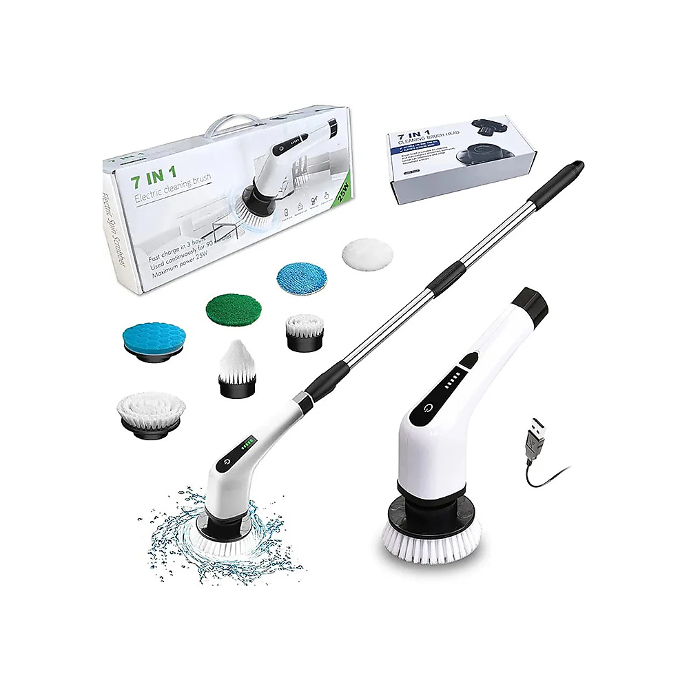 Multi-Purpose Electric Spin Scrubber With 5 Heads And Extension Rod