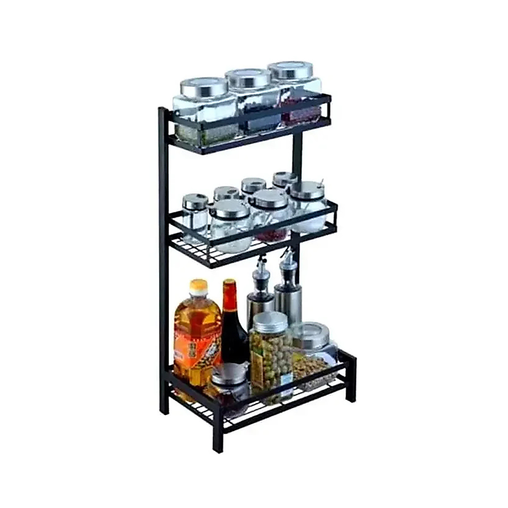 Zefi 3-Tier Metal Kitchen Storage Rack, Black, Spice Shelf, Countertop Organizer, Easy To Assemble A