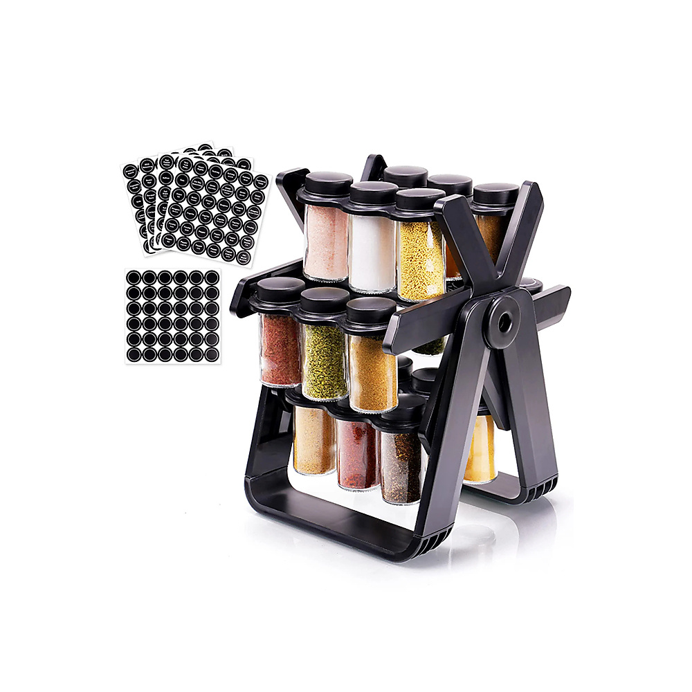 360-Degree Rotating Spice Organizer With 18 Glass Containers