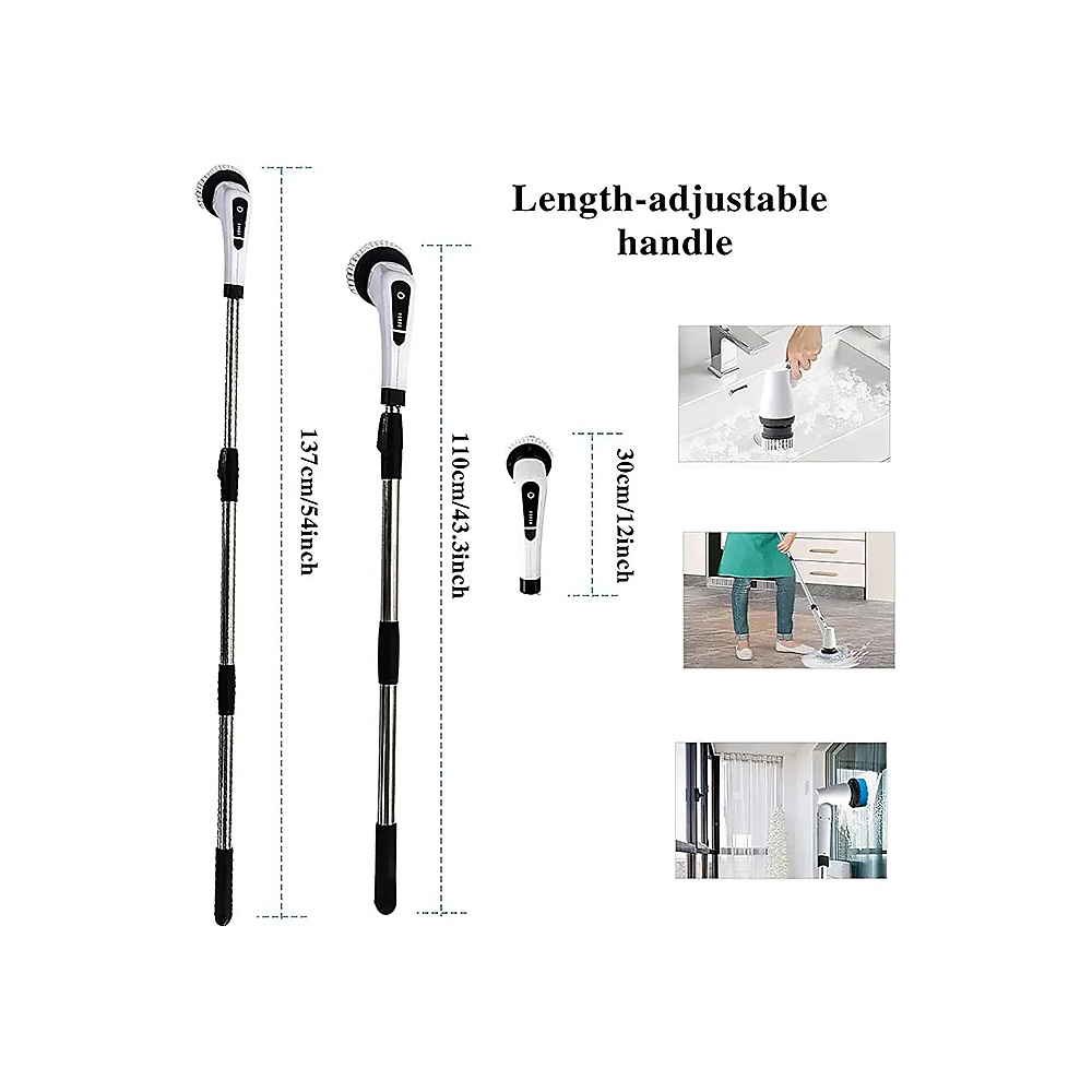 Multi-Purpose Electric Spin Scrubber With 5 Heads And Extension Rod