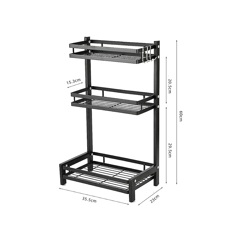 Zefi 3-Tier Metal Kitchen Storage Rack, Black, Spice Shelf, Countertop Organizer, Easy To Assemble A