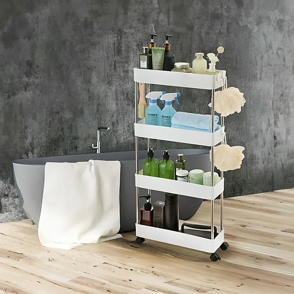 4-Tier Plastic Storage Shelves With Wheels