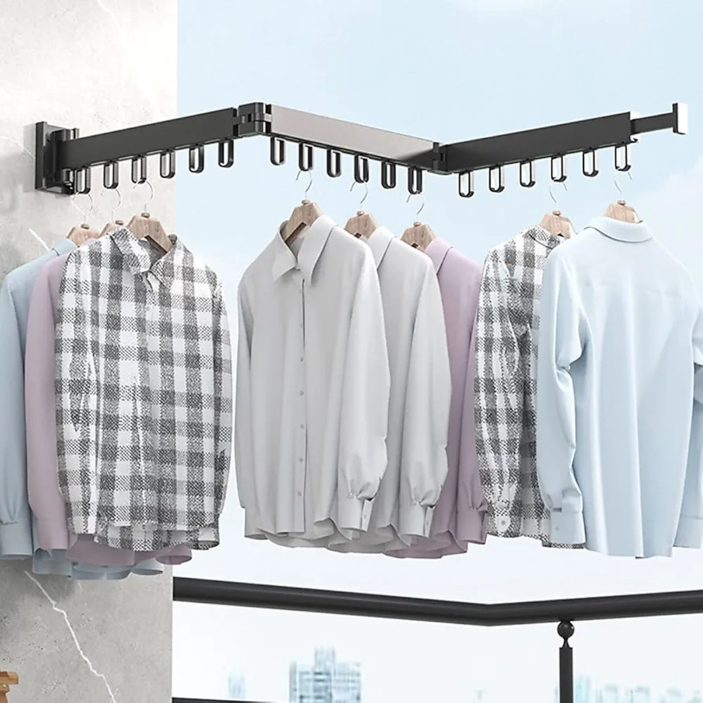 Wall-Mounted Foldable Clothes Drying Rack For Indoor And Outdoor Use