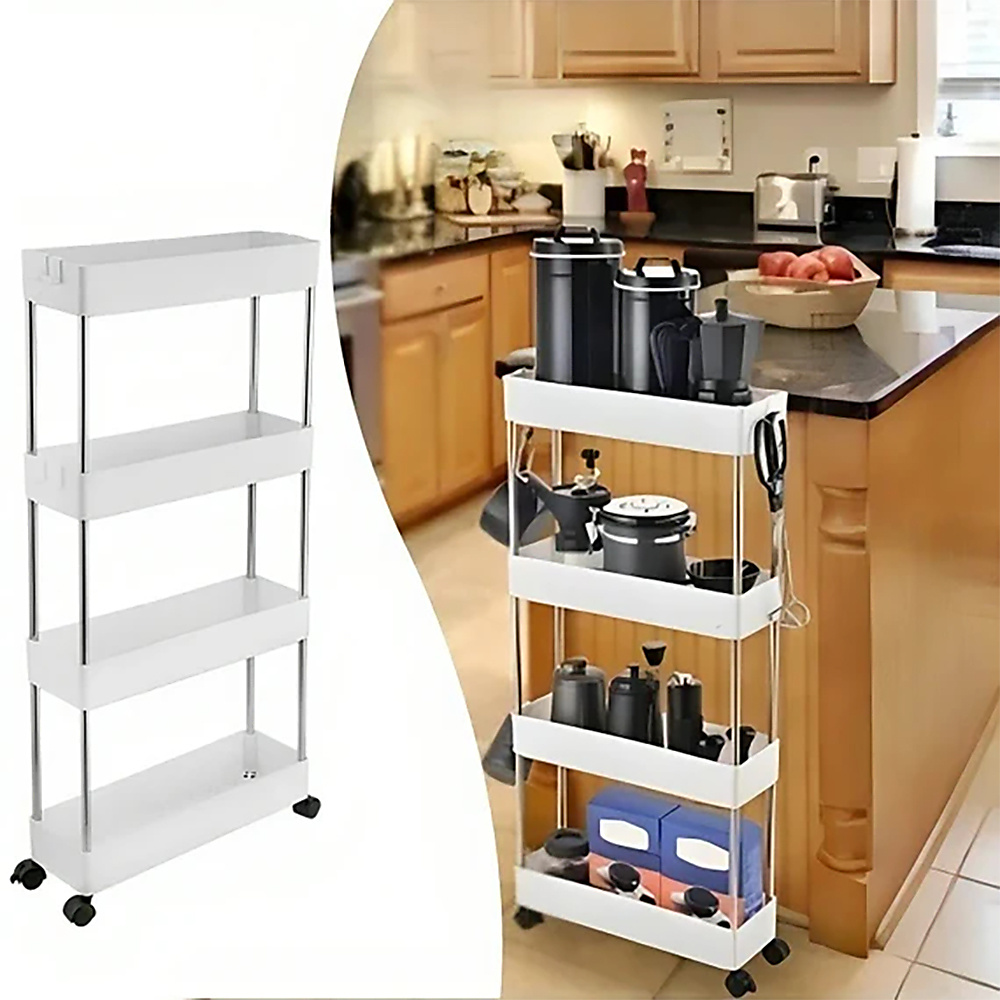 4-Tier Plastic Storage Shelves With Wheels