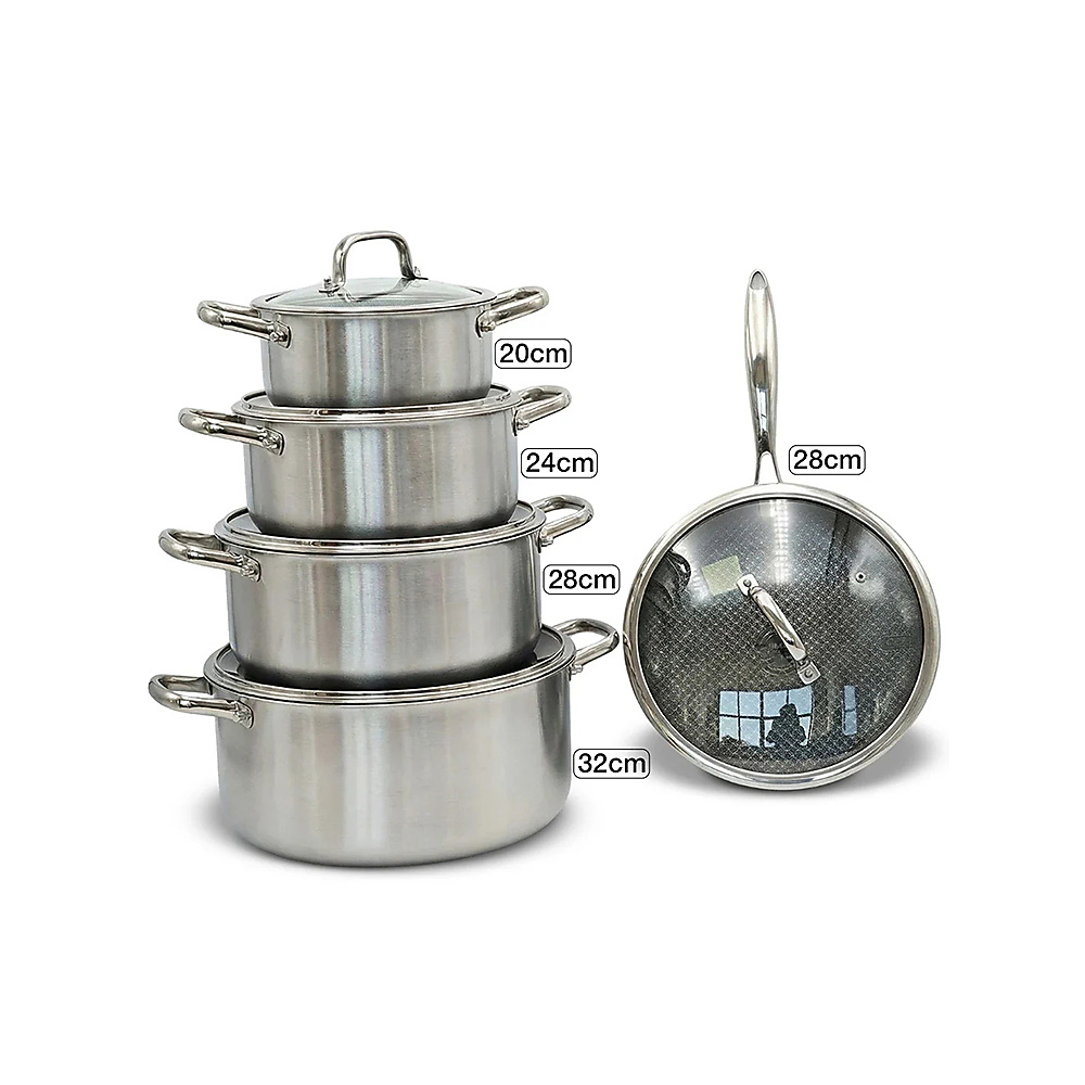 OSFE Triple-Layer Non-Stick Stainless Steel Cookware Set – 10 Pieces With Glass Lid (Pots 20-24-28-3