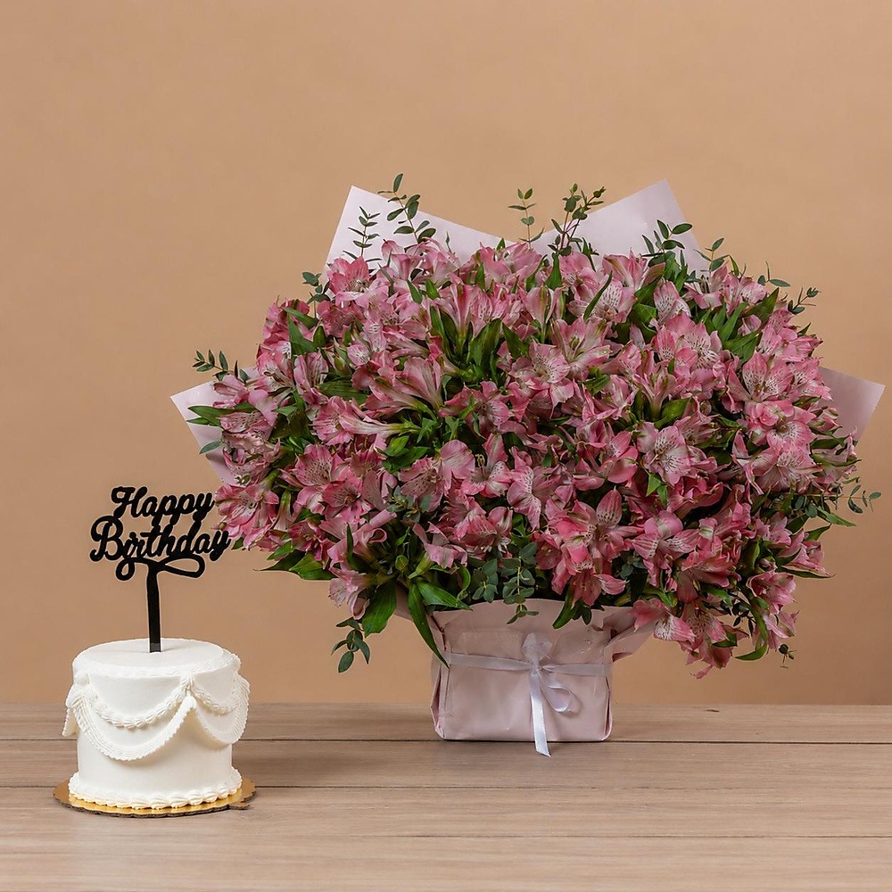 Cake and pink  alstemoria