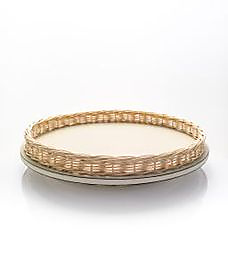 Ivory Giobagnara Leather Rotating Tray with Willow Frame