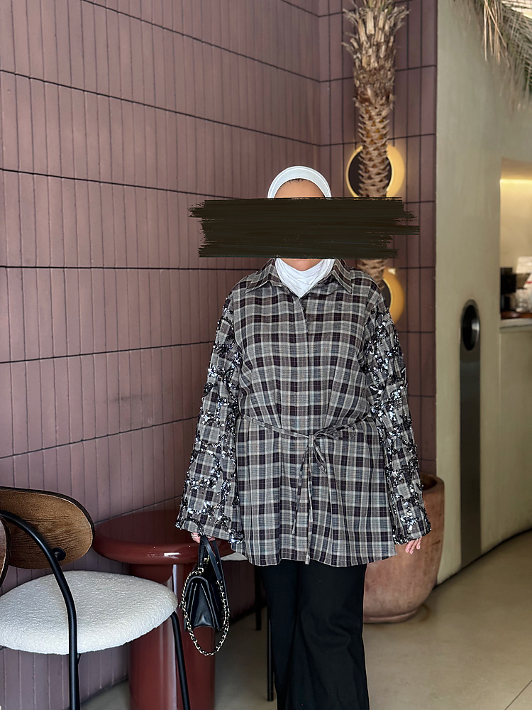Plaid Sequin Sleeve Shirt