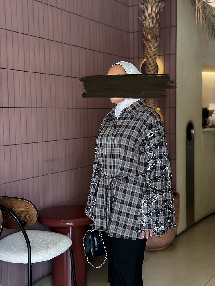 Plaid Sequin Sleeve Shirt
