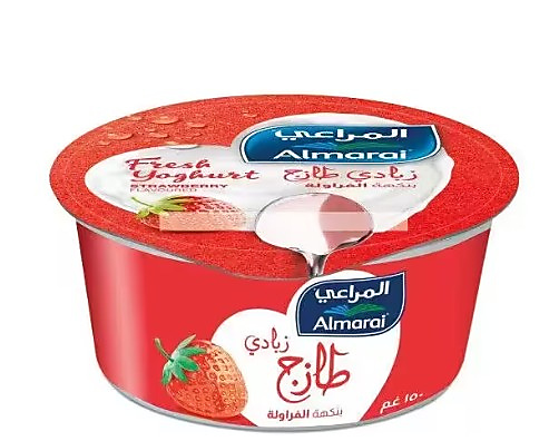 مراعي كأس زبادي بالفراولة، محضّر من حليب الأبقار الطازجة، والطبيعي 100%، ويعد مصدرًا غنيًا بالبروتين