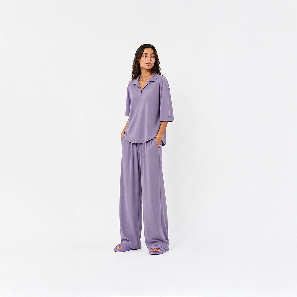 Matte Purple Soft Cotton With Lines Women Set