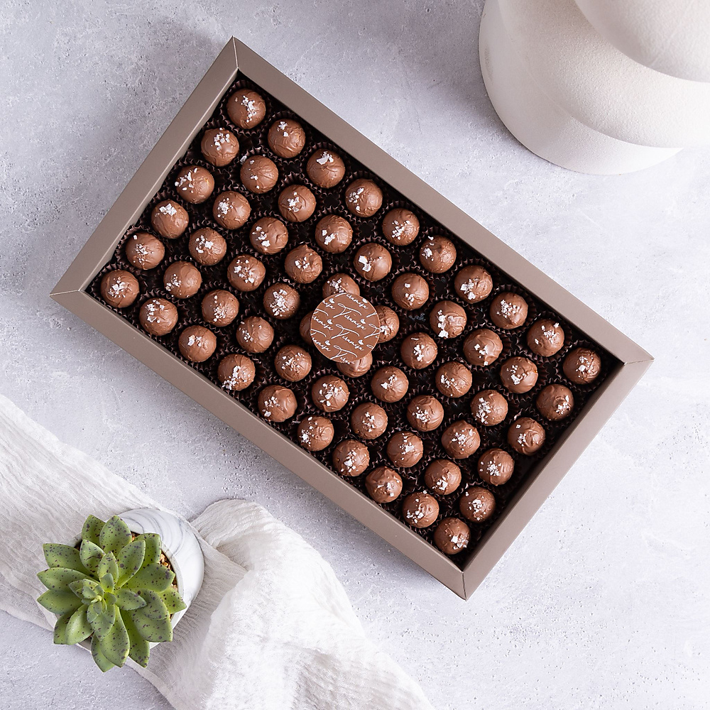 Salted Caramel Balls Grey Chocolate Box