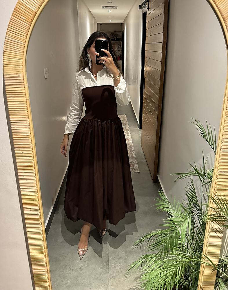 brown dress with shirt