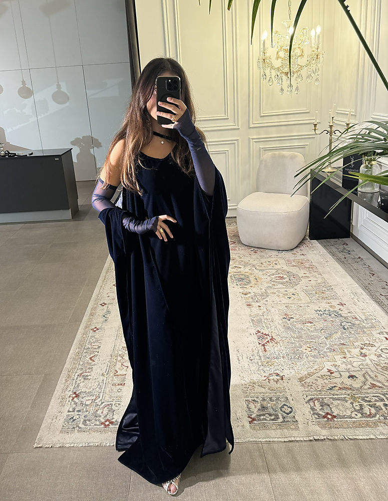 NAVY VELVET WITH CAPE