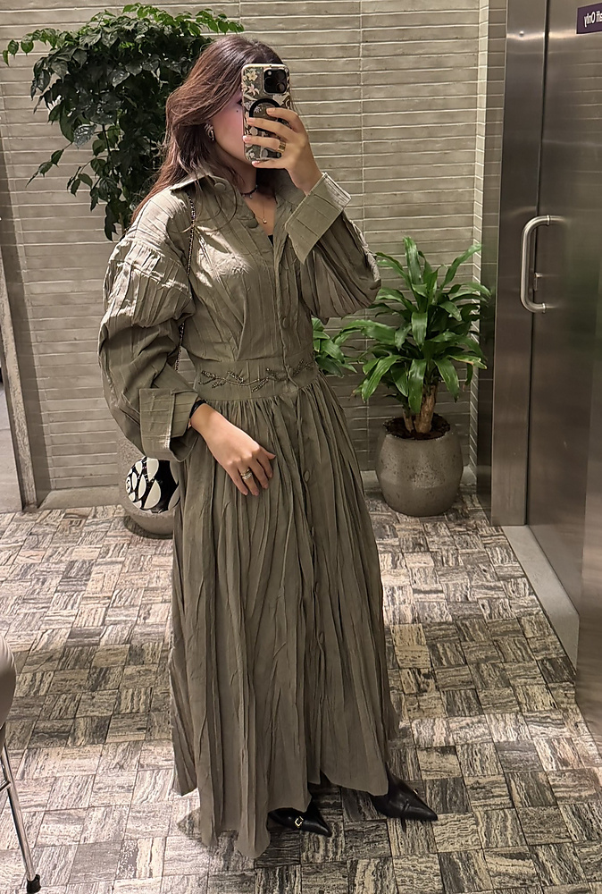 olive buff dress