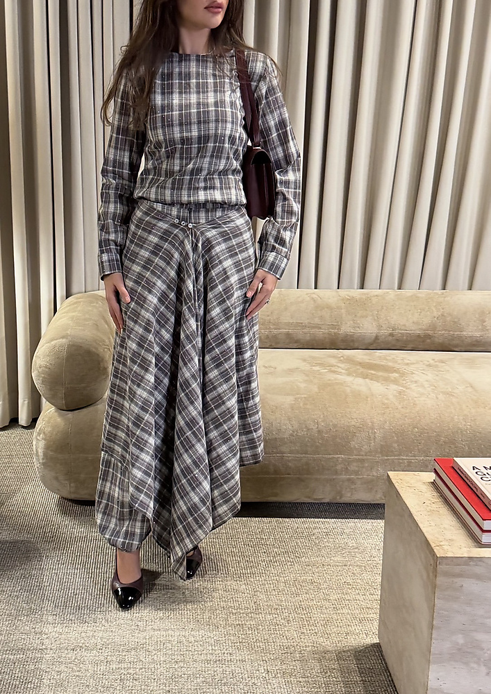 metallic pant skirt set