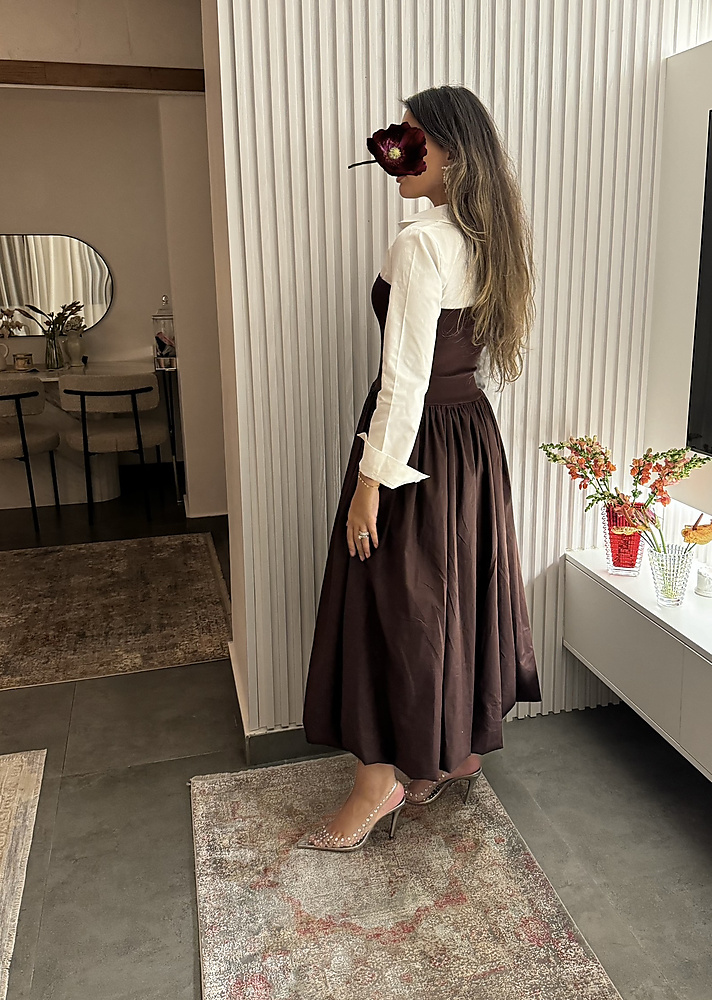 brown dress with shirt
