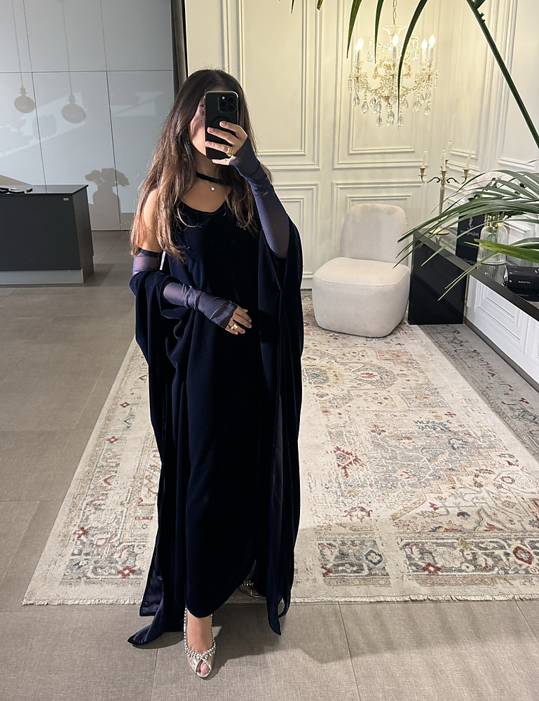NAVY VELVET WITH CAPE