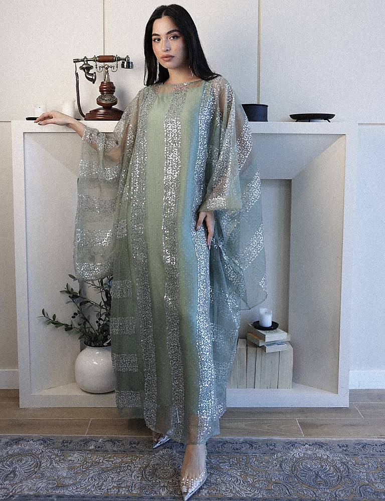 METALLIC OLIVE KAFTAN