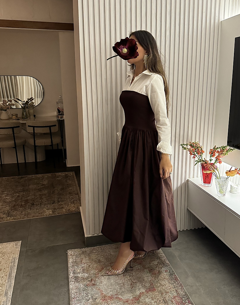 brown dress with shirt