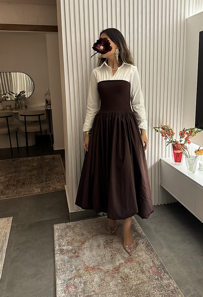 brown dress with shirt