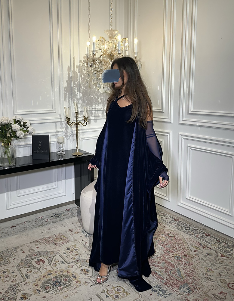 NAVY VELVET WITH CAPE