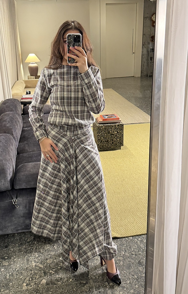 metallic pant skirt set