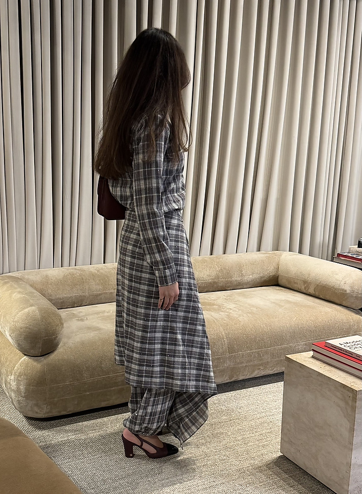 metallic pant skirt set