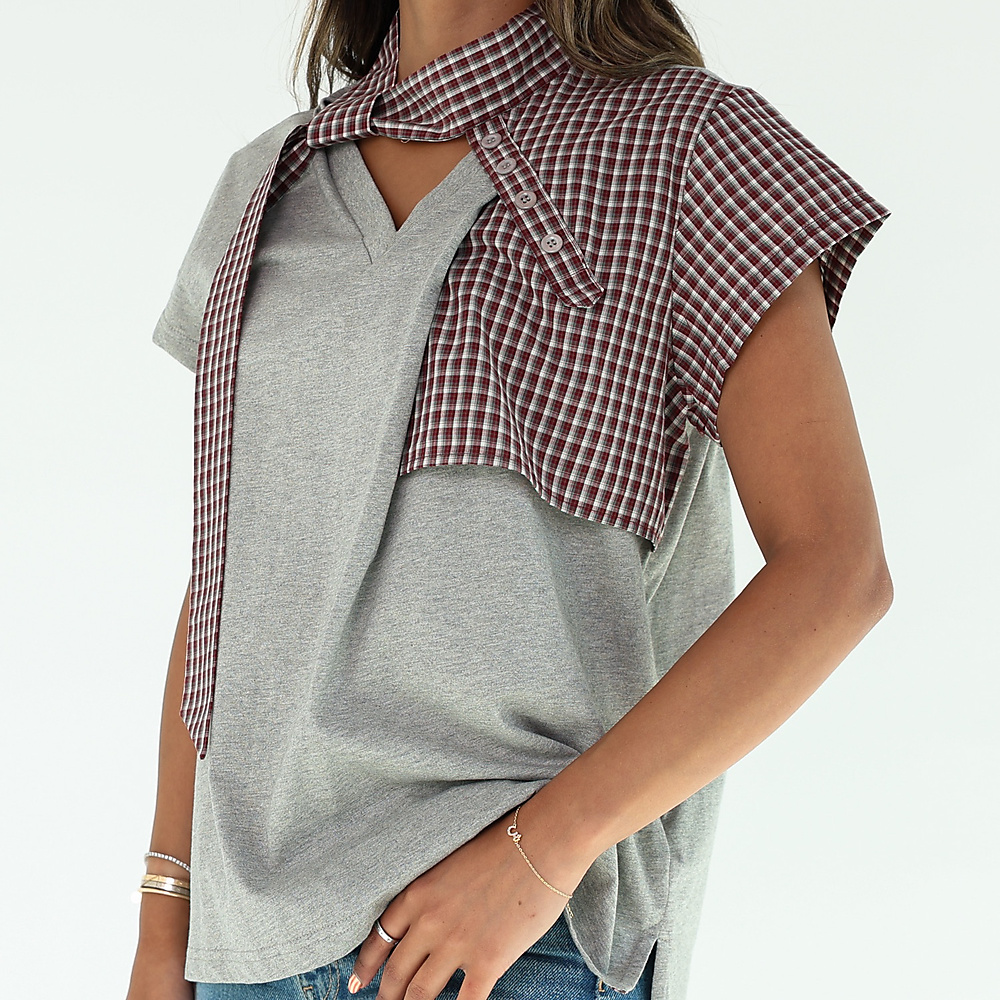 Checked Top Grey