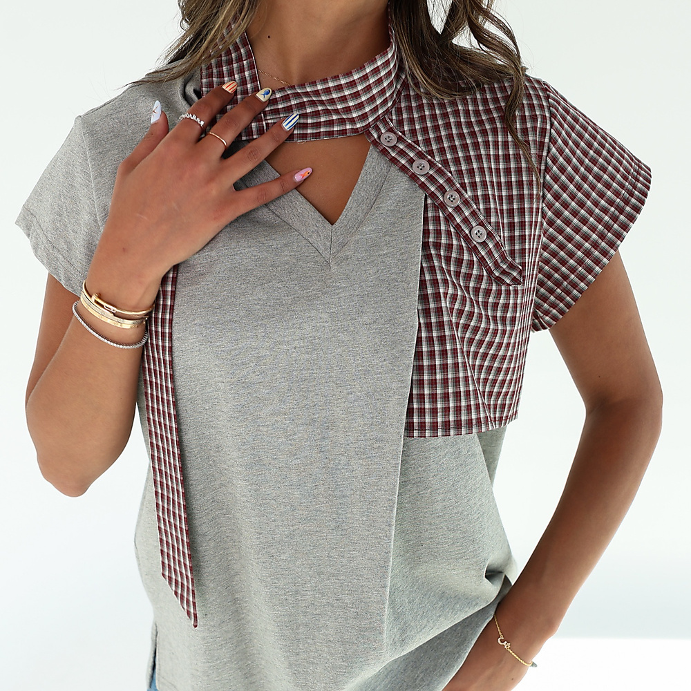 Checked Top Grey