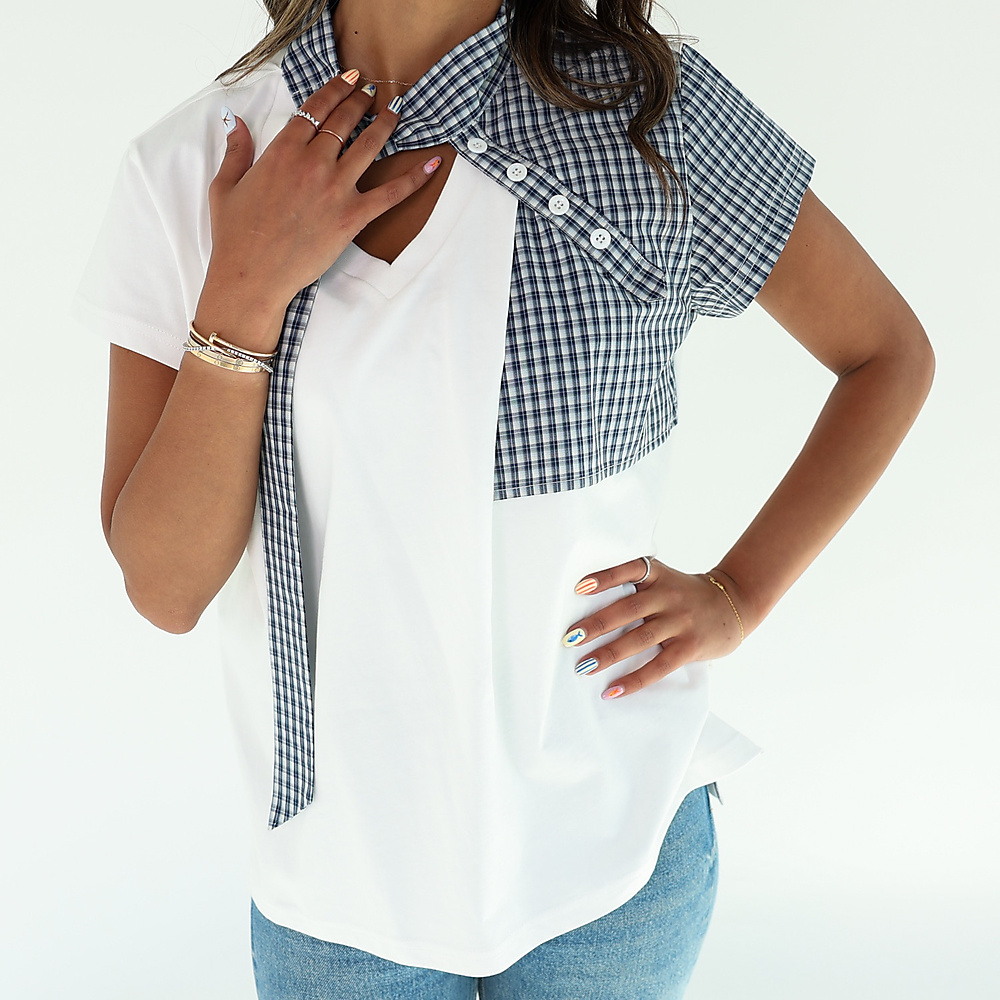 Checked Top White